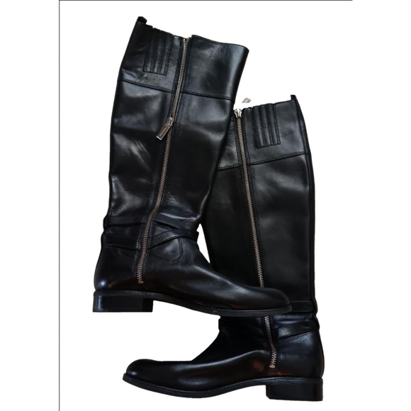 Women's Michael Kors Black Leather Riding Boots Size 7.5 - Picture 2 of 5